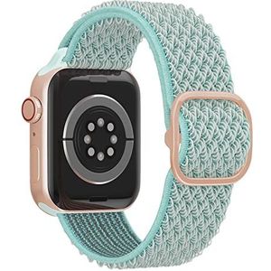 FVKOOG Stretch nylon Solo Loop banden compatibel met Apple Watch 45 mm 44 mm 42 mm, verstelbare gevlochten sport elastische banden voor iWatch serie 8/7/6/5/4/3/2/1/SE, cyaan