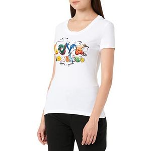 Love Moschino Dames Tight-Fitting Korte Mouwen met Graffiti Print T-shirt, wit (optical white), 42