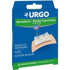 Urgo - Quemaduras y heridas superficiales - Apósitos estériles - Formato grande 4 apósitos de 10 x 7 cm