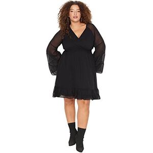 Trendyol Dames Plus Size Mini A-lijn Relaxed Fit Woven Plus Size Jurk, zwart, 50 NL