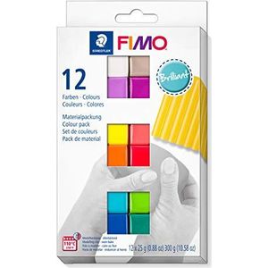 STAEDTLER Fimo 8023 C12-2 boetseerklei in diverse kleuren, zacht en soepel, speciaal voor beginners en hobbykunstenaars, 12 halve blokken à 25 g in gesorteerde kleuren
