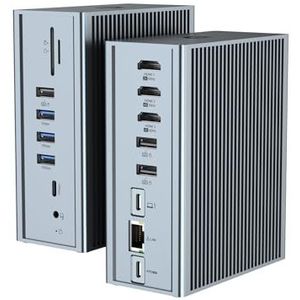 USB C Docking Station 16 in 1, multiport dock triple display universeel docking station voor MacBook Pro/Air, HP, Dell (3 x 4K HDMI, 100W lading, Gigabit Ethernet, audio, 10Gbps USB-A/C 3.1, SD/TF)