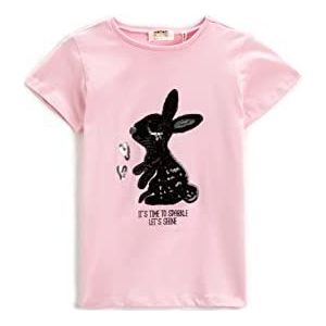 Koton Bunny T-shirt met korte mouwen voor meisjes, ronde hals, roze (280), 6-7 Jaar
