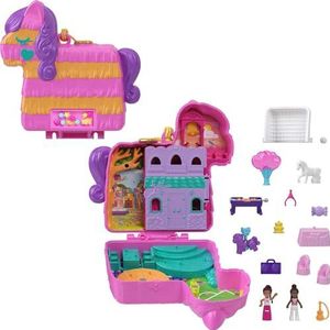 Polly Pocket Minispeelgoed, Compacte Speelset Piñatafeestje, met 2 micropoppen en 14 accessoires, Pocket World reisspeelgoed met verrassingen, HKV32