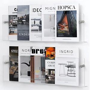 XOHYW 2 Pack Clear Acryl Magazine Houder, Wall Mount Boekenplank Tijdschriftenrek, Literatuur Brochure Bestand Display Plank voor Wachtkamer, Woonkamer, Kantoor, Thuis, Organisatie