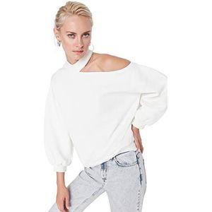 Trendyol Dames asymmetrische kraag effen oversized sweatshirt, Wit, S