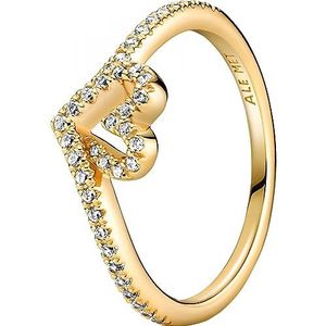 Pandora Timeless Wishbone fonkelende hartvormige ring van 14 karaat vergulde metaallegering met kubische zirkonia, 56 EU, zilver, Zirkonia