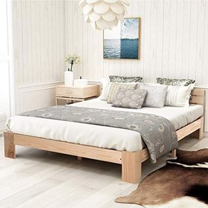 Merax Houten bed tweepersoonsbed | 200 x 140 cm | massief hout | bedframe | lattenbodem | futonbed | grenen bed | natuurlijke kleur