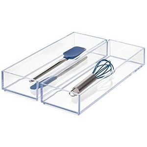 iDesign Clarity lade-organizer, keuken- en badkamerorganisatie, bestek, spatel, gadgets, grote set van 2, 4 x 12 x 2 inch