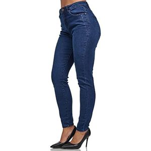 Tazzio Jeans voor dames, hoge taille, denim, slim skinny fit, jeansbroek, stretchbroek, F107, donkerblauw, 44 Slim Tall