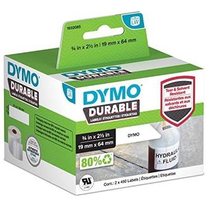 DYMO LabelWriter Hoogwaardige etiketten, 19 mm x 64 mm, wit polyester, rol met 900 labeltape, voor LabelWriter-labelprinter, origineel product