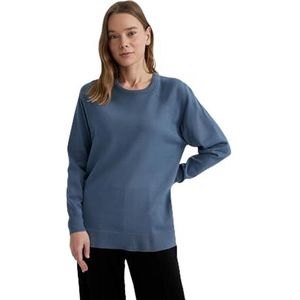 DeFacto Gebreide damesmode - stijlvolle gebreide trui blouses & tunieken voor dames - keuze aan truien - fijn gebreide truien en truien, blauw, L