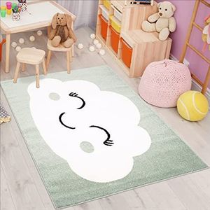 Carpet City Kindertapijt Bubble Kids platte stapel met wolkenmotief in mintgroen voor kinderkamer grootte: 140x200 cm, 140 cm x 200 cm