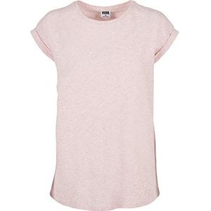 Urban Classics Dames T-shirt Color Melange Extended Shoulder Tee, basic top voor vrouwen met overgesneden schouders in 2 kleuren, maten XS - 5XL, roze melange, L