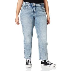 Samoon Jenny damesjeans met rafelige zomen, vrouwelijke pasvorm, 5-pocket, smalle broek, grote maten, broek elastisch, 7/8 lengte, Blue Denim, 48 NL Kort