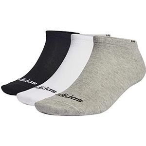 adidas Thin Linear 3 Pairs Invisible Sokken/Sneakersokken, Medium Grey Heather/White/Black, XS