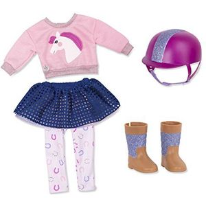 Glitter Girls Luxe poppenkleding 36 cm poppenrijderoutfit - rijlaarzen, rijhelm, trui, rok - accessoires voor poppen, speelgoed vanaf 3 jaar, willekeurige kleur