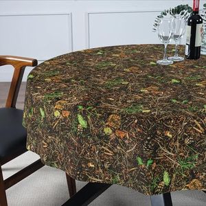 ANRO Afwasbaar tafelzeil, onderhoudsvriendelijk, lotuseffect, vuil- en waterafstotend, voor binnen en buiten, rond, met snijrand, bosbodem 140 cm