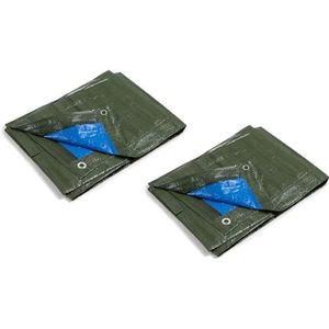 Kippen 6082X, verpakking met 2 stuks afdekzeil met oogjes, tweekleurig, afmeting 3 x 4 m, gewicht 90 g/m²