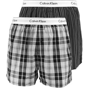 Calvin Klein Boxershorts voor heren, slimfit, 2 stuks, met elastische tailleband, Ryan Stripe D Well/Hickory Plaid B, L