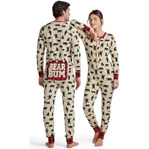 Little Blue House Adult Union Suit Pijama Set voor dames, Zwarte beer., XL