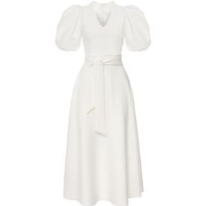 Swing Fashion Witte licht uitlopende midi-jurk met pofmouwen Icon | maat 36 | ideaal voor eindejaarsbal, feest, bruiloft, wit, 36
