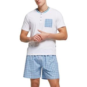Pompea Korte pyjama Timo van 100% katoen, wit/lichtblauw, schuimrubber, XL