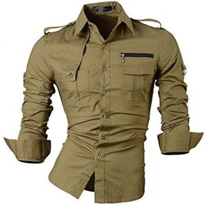 Pandodut Casual overhemden voor heren, modieus design, stijlvol, lange mouwen, slimfit, 8371-legergroen, US L (175-180 cm), 75 kg