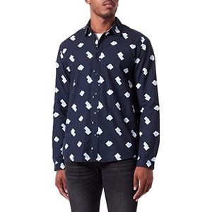 TOM TAILOR Denim Uomini Oxford overhemd met patroon 1032373, 30258 - Navy Creme Big Boxes Print, M