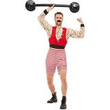 Deluxe Strongman Costume, Red & White, with Short Jumpsuit & Moustache, (XL)