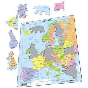 Larsen A8 Politieke kaart van Europa voor jongere kinderen, Duits editie, Frame puzzel met 37 stukjes