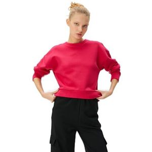 Koton Dames Basic Sport Sweatshirt Relax Cut Cotton Blend Crew Neck, Fushia (302), S