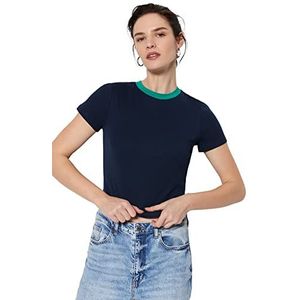 Trendyol Dames Slim Fit Basic Crew Neck Gebreid T-shirt, Donkerblauw, XL