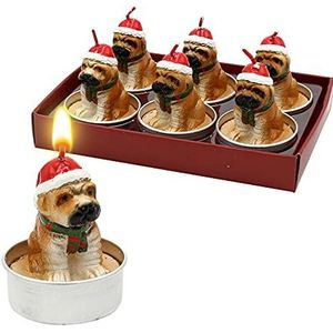 Dekohelden24 6-delige set theelicht hond met kerstmuts, in bruin, afmetingen per theelicht L/B/H: 4 x 4 x 5 cm., W-10025793-bruin, hond bruin