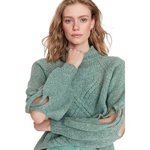 Trendyol Dames Regular Basic Standing Collar Knitwear Trui, Munt, S