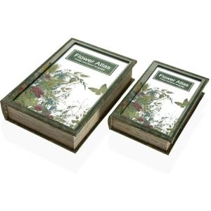 Versa Decoratieve doos Flower Atlas boek canvas spiegel hout MDF 7 x 30 x 21 cm
