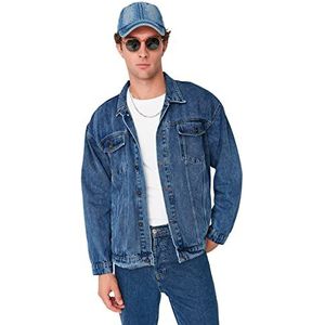 Trendyol Heren reverskraag effen oversized jasjas, blauw, XL, Blauw, XL