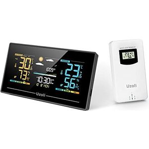 Uzoli Weerstation met buitensensoren draadloos Kleurendisplay Thermometer Hygrometer voor binnen buiten Wekker Weersvoorspelling Luchtdruk Comfortniveau Schimmelrisico Weerstation voor thuis - EM3405