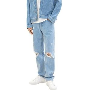 TOM TAILOR Denim Heren jaren 90 Straight Fit Jeans, 10121 - Destroyed Bleached Blue Denim, 34