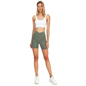 Trendyol Vrouwen Roller Anop Toille Gedetailleerde Sport Panty Yoga Broek, kaki, XS