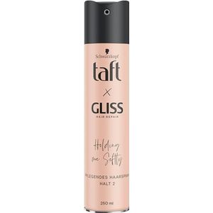 Taft x Gliss Holding me Softly haarspray 2 (250 ml), styling spray geeft flexibele grip voor alle haartypes, haarspray zonder siliconen met arganolie en provitamine B5
