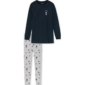 Schiesser Meisjespyjama lang – eenhoorn, sterren, stippen, bosmotieven en heksen – organisch katoenen pyjamaset, blauw, 140 cm