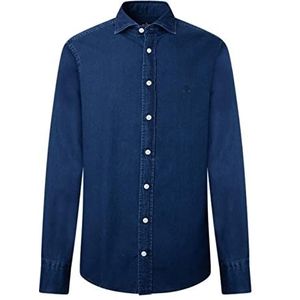 Hackett London Donkerblauw denim overhemd voor heren, marineblauw, XS