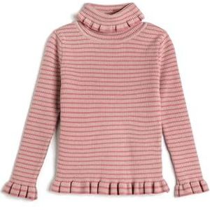 Koton Meisjes Turtle Neck Ribbed Ruffle Detail Soft Touch Sweater, Roze streep (2s7), 6-7 Jaar