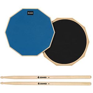Donner Drum oefenpad, 12 inch stille praktijk drumpad 2-zijdig met drumstokken, blauw