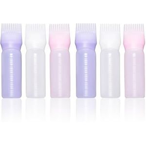Kiperline 6 stuks applicatorflesjes haar, 120 ml haaroliefles, haarolie applicatorfles, wortelkam, applicatorfles, haarkleurflessen, haarkleurkwast, fles (wit, paars, roze)