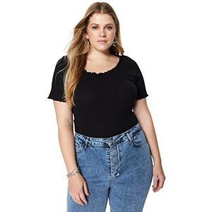 Trendyol Dames getailleerde basic vierkante kraag gebreide plus size blouse shirt, Zwart, XXL grote maten