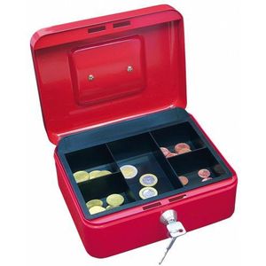 Wedo 145302X geldcassette (van gepoedercoat staal, intrekbare handgreep, 5-vaks munteninzet, veiligheidscilinderslot, 25 x 18 x 9 cm) rood