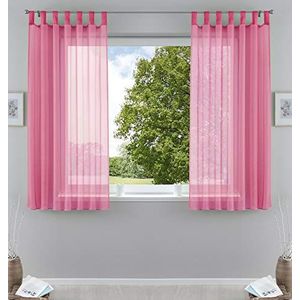 Set van 2 gordijnen, transparant, voile gordijn met loodband, H x B 175 x 140 cm, roze, 61000CN