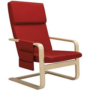 BAKAJI Schommelstoel van berkenhout met overtrek van katoen, bekleed met zeer hoge dichtheid, schommelstoel, relaxstoel met 2 vakken en kussens, ergonomische zitting (rood)